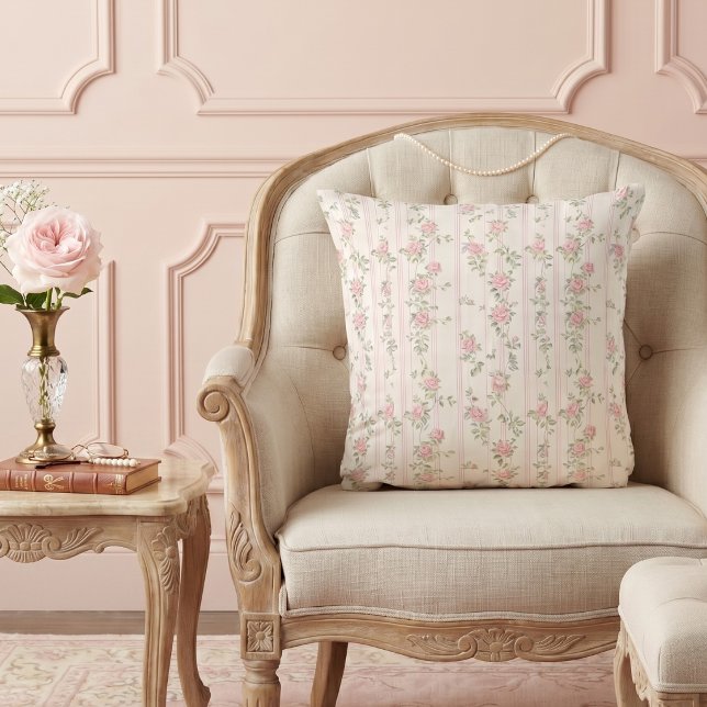 Almohada decorativa con estampado floral de rosa r (elegant feminine girly pink coquette rose floral pattern throw pillow)