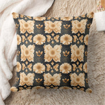 Almohada decorativa con estampado floral negro y d