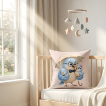 Almohada decorativa con familia de pájaros lindos