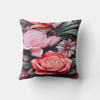Almohada Decorativa Con Flores Rojas