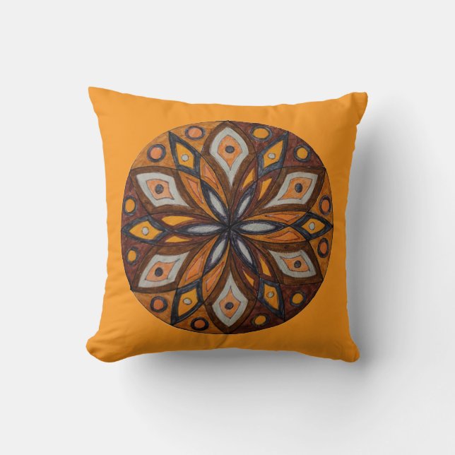 Almohada decorativa con mandala estallado marrón/g (Anverso)