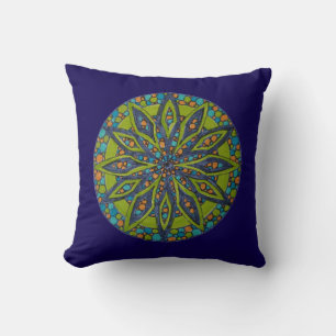 Almohada decorativa con mandala Starburst verde/az