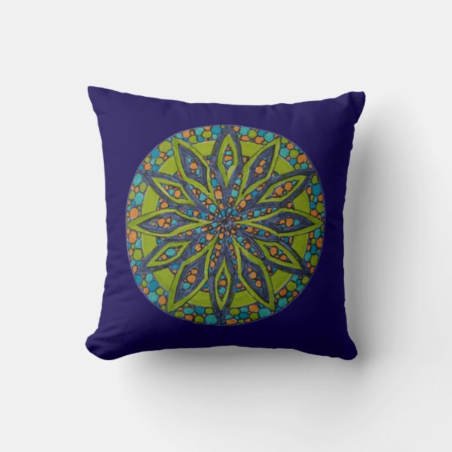 Almohada decorativa con mandala Starburst verde/az (Anverso)