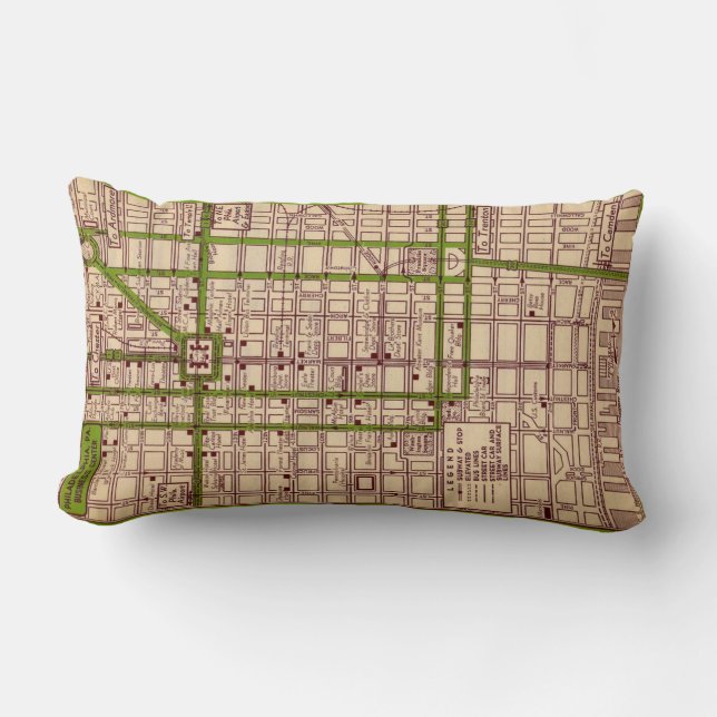 Almohada decorativa con mapa antiguo de la calle F (Anverso)