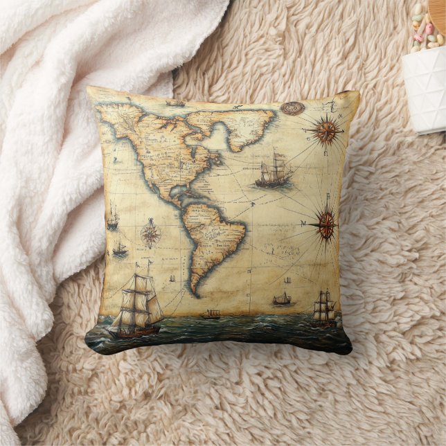 Almohada decorativa con mapa antiguo del mundo (Manta)