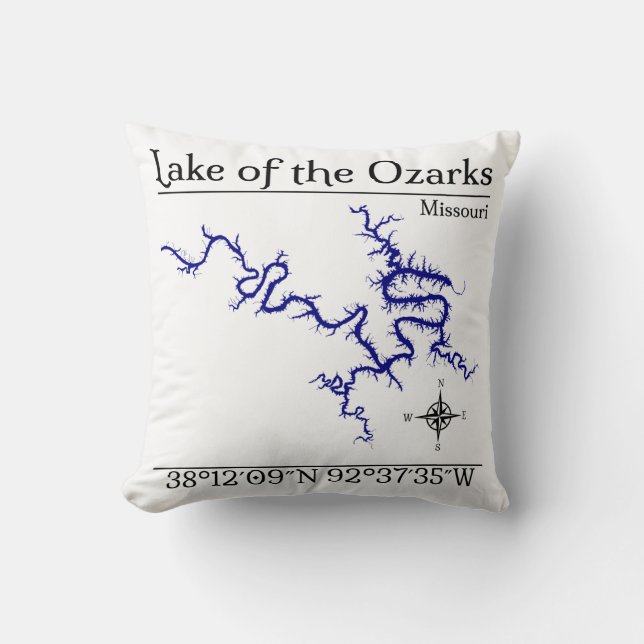 Almohada decorativa con mapa del lago de los Ozark (Anverso)