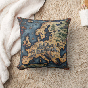 Almohada decorativa con mapa del mundo vintage