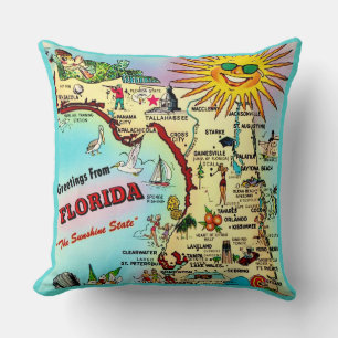 Almohada decorativa con mapa retro colorido de Flo