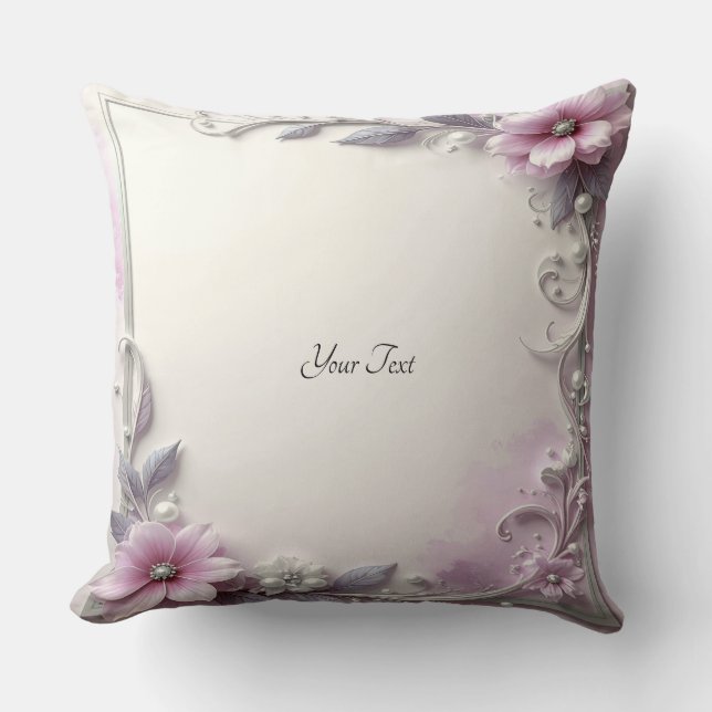 Almohada decorativa con marco floral rosa (Anverso)