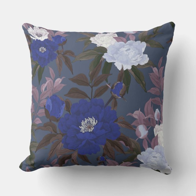 Almohada decorativa con mezcla de flores azules (Anverso)
