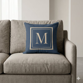 Almohada decorativa con monograma enmarcado en azu