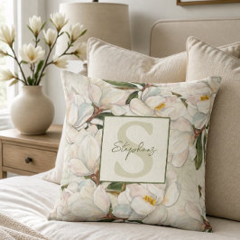 Almohada decorativa con monograma floral de magnol