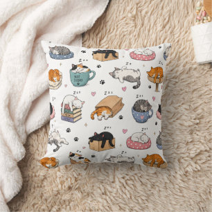 Almohada Decorativa con Patrón Continuo de Gatos D