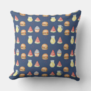 Almohada decorativa con patrón de comida dulce y s