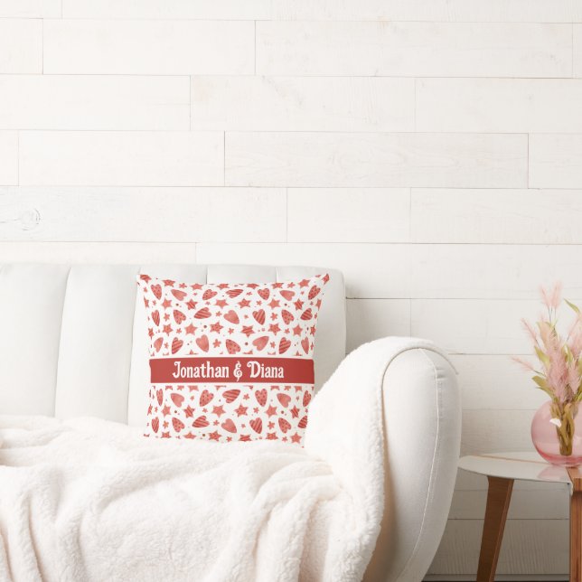 Almohada decorativa con patrón de corazones y estr (Sofá)