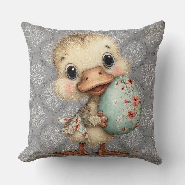 Almohada decorativa con patrón de damasco gris y p (Anverso)