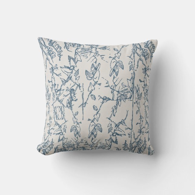Almohada decorativa con patrón de flores azules vi (Anverso)
