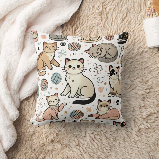 Almohada Decorativa con Patrón de Gato Juguetón (Manta)