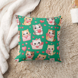 Almohada decorativa con patrón de gato Kawaii para