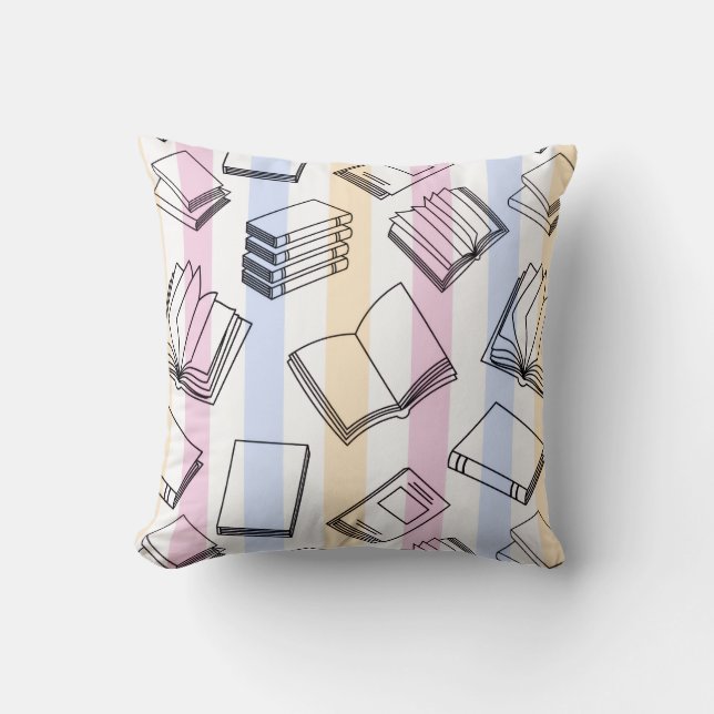 Almohada decorativa con patrón de libro Pastel (Anverso)