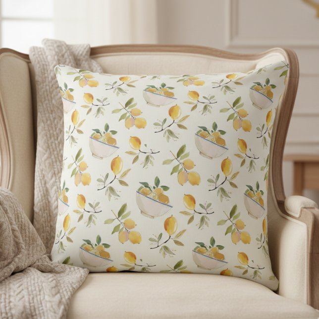 Almohada decorativa con patrón de limón elegante (elegant french country citrus lemon pattern throw pillow)