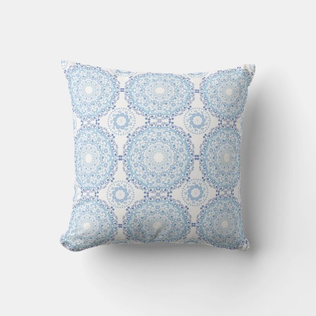 Almohada decorativa con patrón de mandala azul (Anverso)