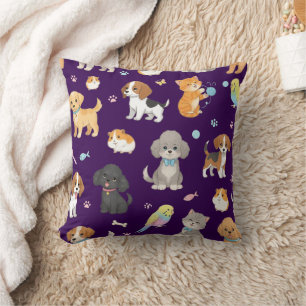 Almohada decorativa con patrón de mascotas lindas