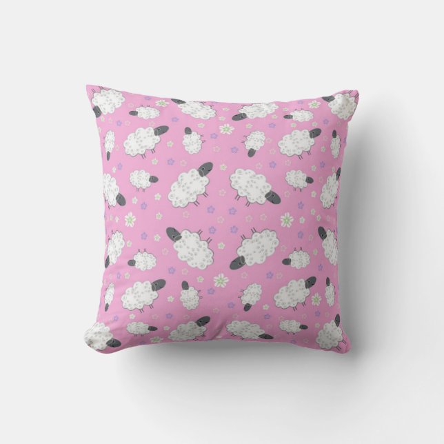 Almohada decorativa con patrón de oveja rosa linda (Anverso)