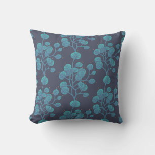 Almohada decorativa con patrón de planta verde azu