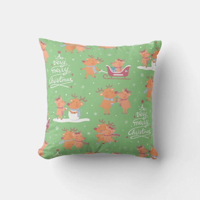 Almohada decorativa con patrón de renos navideños  (Anverso)