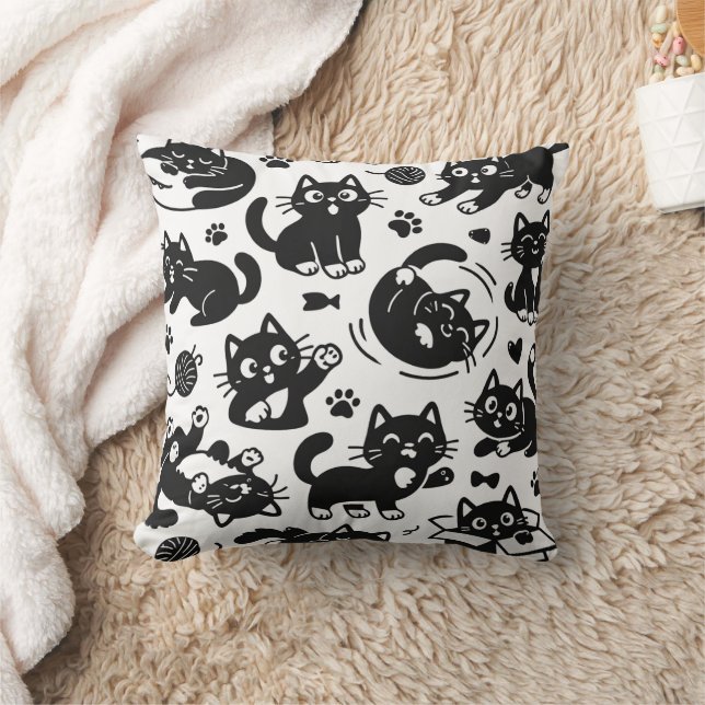 Almohada decorativa con patrón de silueta de gato  (Manta)
