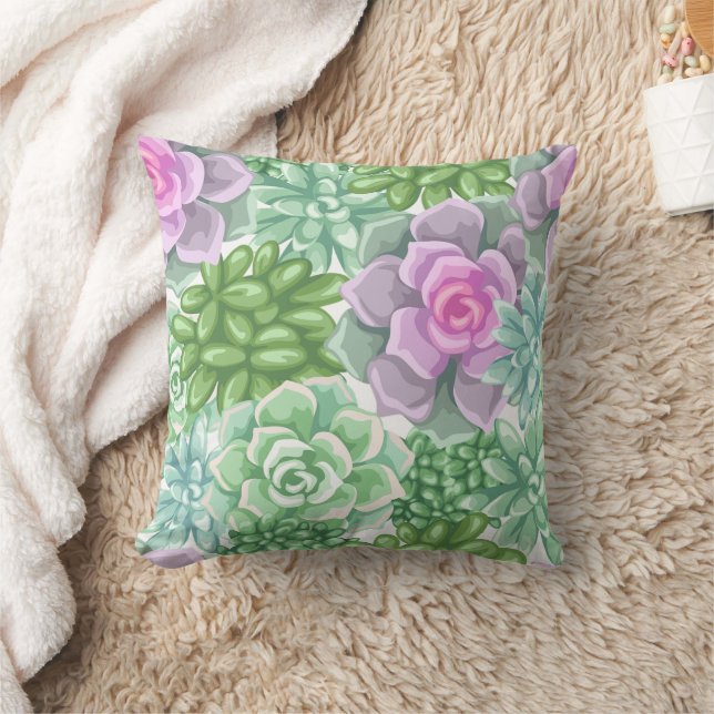 Almohada decorativa con patrón de suculentas en ac (Manta)