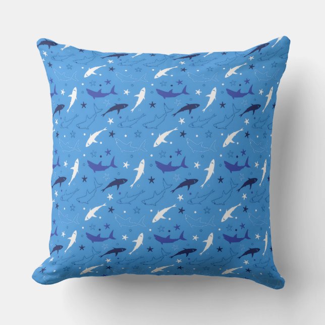 Almohada decorativa con patrón de tiburón azul (Anverso)