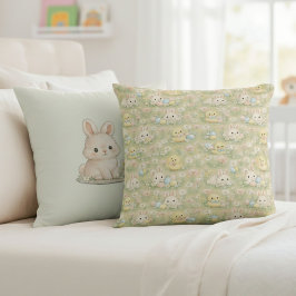 Almohada decorativa con patrón floral de conejo de