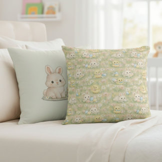 Almohada decorativa con patrón floral de conejo de