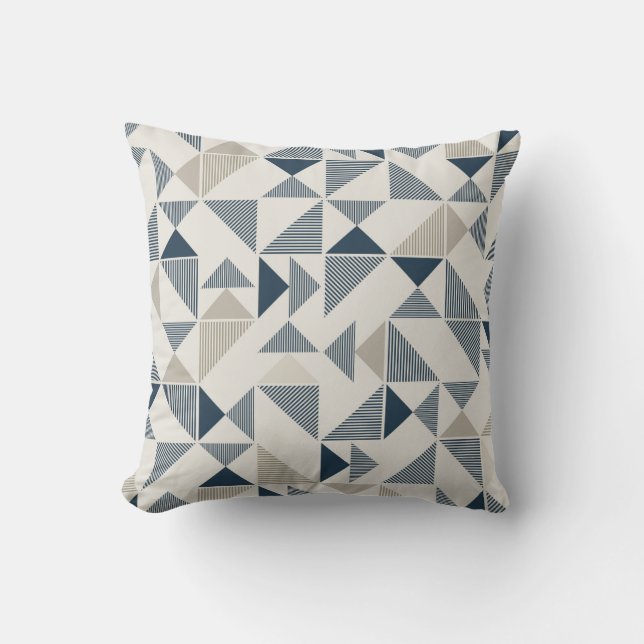Almohada decorativa con patrón geométrico azul y b (Anverso)