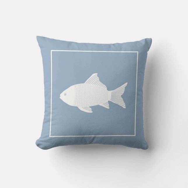 almohada decorativa con pescado blanco en azul (Anverso)