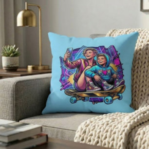 Almohada Decorativa con Tema de Arte de Patineta d