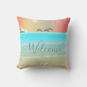 Almohada decorativa con temática de playa y delfin
