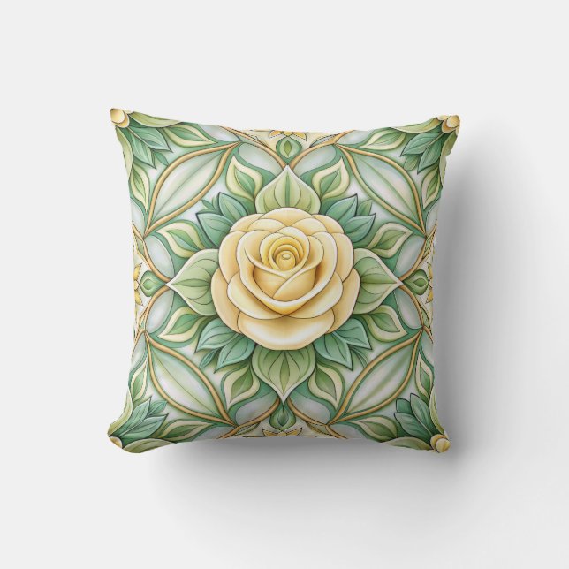 Almohada decorativa con una rosa amarilla (Anverso)