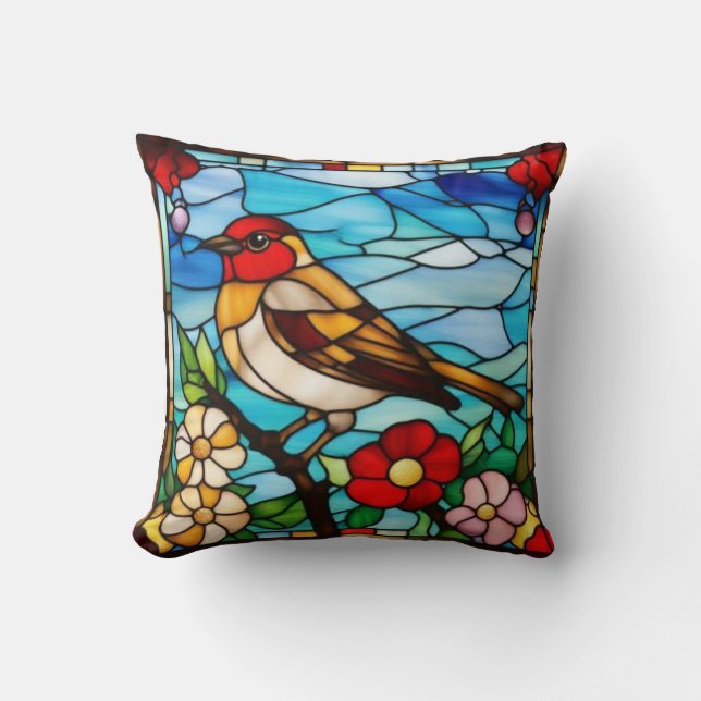 Almohada decorativa con vidrio de robin teñido (Anverso)
