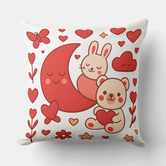 Almohada decorativa Conejo y Oso Luna Corazón (Anverso)
