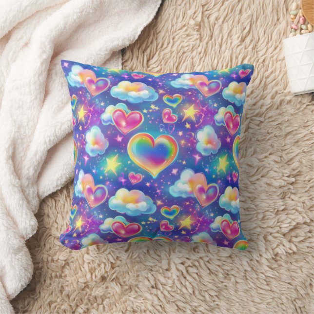 Almohada Decorativa Corazones Soñadores Arcoíris (Manta)