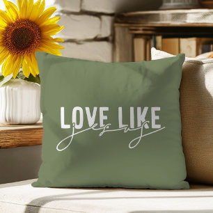 Almohada decorativa cristiana Olive Green Love lik