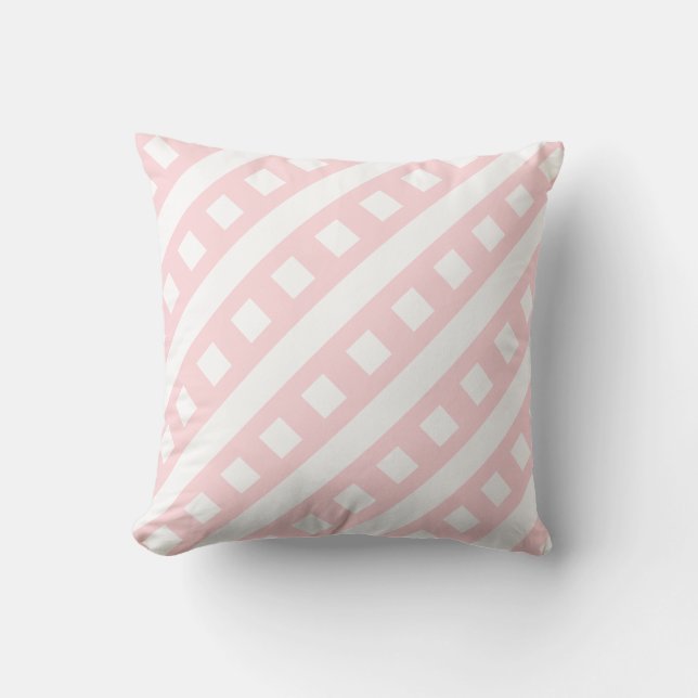 Almohada Decorativa Cuadrada de Raya Rosa y Blanca (Anverso)