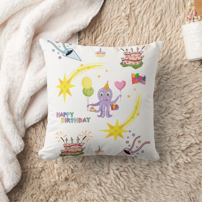 Almohada Decorativa, Cumpleaños Feliz Pulpo Cupcak (Manta)