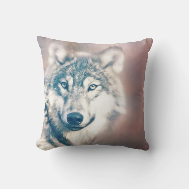 Almohada decorativa de acento de lobo de invierno (Anverso)