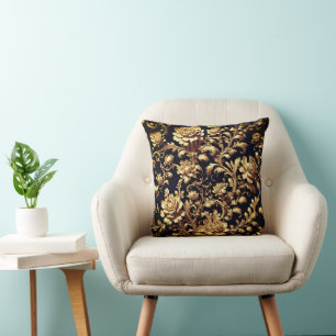 Almohada decorativa de acento floral barroco negro