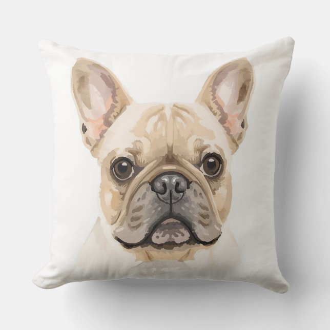 Almohada Decorativa de Acuarela de Bulldog Francés (Anverso)