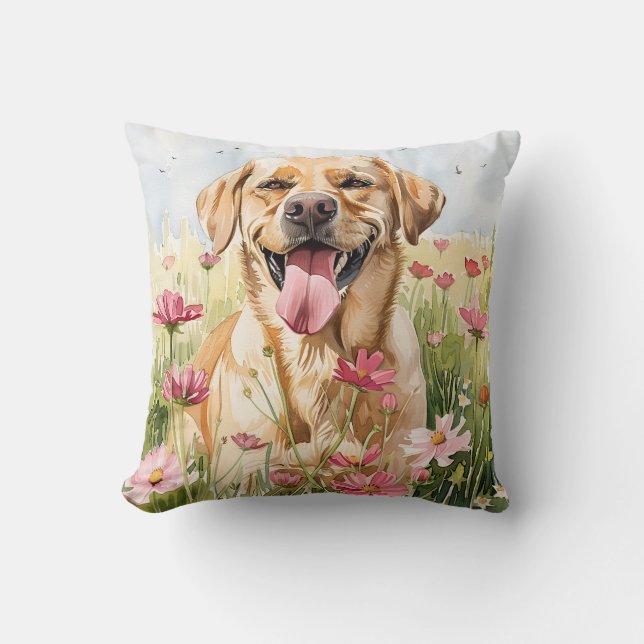 Almohada decorativa de acuarela de Labrador Retrie (Anverso)